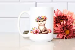 Cartoon Style Pastel Otter with Flower Crown | Clipart Product Image 2