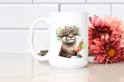 Watercolor Otter Flower Wreath Clipart Product Image 2