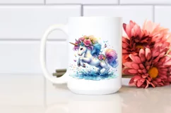 Baby Unicorn Splashing in Puddle PNG Product Image 2