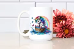 Baby Unicorn Splashing in Puddle PNG Product Image 2