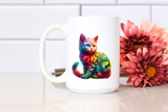 Abstract Vibrant Watercolor Kitten with Flowers and Leaves Product Image 2