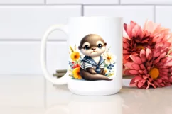 Cute Otter with Sailor and Yellow Flowers | Clipart Product Image 2