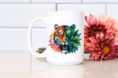 Abstract Vibrant Watercolor Tiger with Leaves Forming Product Image 2