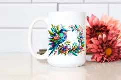 Abstract Vibrant Watercolor Bird with Flowers JPEG Product Image 2