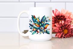 Abstract Vibrant Watercolor Bird with Flowers JPEG Product Image 2