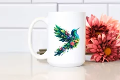 Abstract Vibrant Watercolor Bird with Flowers JPEG Product Image 2