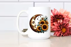 Retro Half Moon with Sunflowers PNG Product Image 2