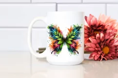 Abstract Vibrant Watercolor Butterfly with Leaves and Product Image 2
