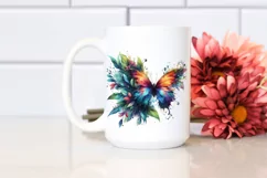 Abstract Vibrant Butterfly with Plant Leaves, PNG Product Image 2