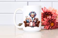 Old Lady Character on Sofa with Mug | Sublimation | Clipart Product Image 2