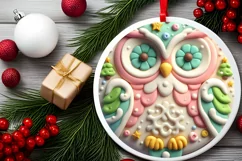 Pastel 3D Marzipan Christmas Owl PNG Product Image 2