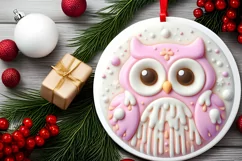 Pastel 3D Marzipan Christmas Owl PNG Product Image 2