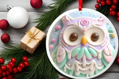 Pastel 3D Marzipan Christmas Owl PNG Product Image 2