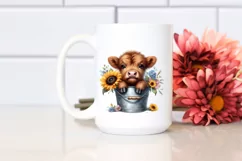 Cute Baby Cow with Sunflower PNG Product Image 2