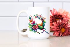 Abstract Vibrant Watercolor Deer with Flowers and Leaves Product Image 2