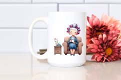 Old Lady Character on Couch with Mug | Sublimation | Clipart Product Image 2