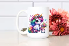 Baby Unicorn with Bicycle Watercolor PNG Product Image 2