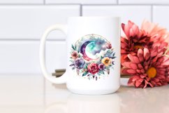 Vibrant Boho Moon with Flowers | Watercolor Clipart Product Image 2