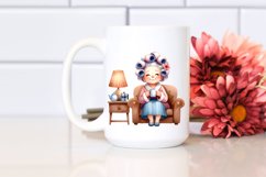 Old Lady Character on Sofa with Mug | Sublimation | Clipart Product Image 2