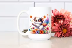 Colorful Tumbling Dog with Flower Petals | Sublimation Product Image 2