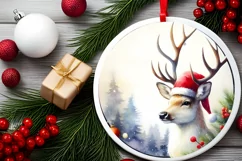 Watercolor Reindeer Christmas Scene PNG Product Image 2
