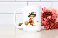 Funny Watercolor Baby Fox on Broom Clipart Product Image 2