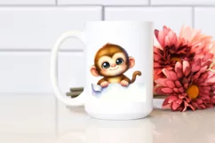 Colorful Watercolor Small Baby Monkey | Clipart Product Image 2