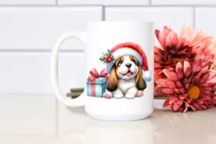 Expressive Baby Basset Hound with Santa Hat, Transparent PNG Product Image 2