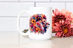 Retro Vibrant Lion Half Flowers | Clipart Product Image 2