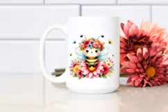 Cute Baby Bee Sitting with Flower Crown PNG Product Image 2