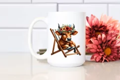 Brown Cow with Flowers on Beach Chair | Sublimation Clipart Product Image 2