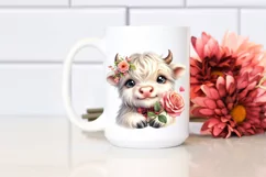 Cute Highland Cow Pink Rose Love Flowers |T-shirt, Mug, Tumb Product Image 3