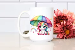 Baby Unicorn with Rainbow Umbrella PNG Product Image 2
