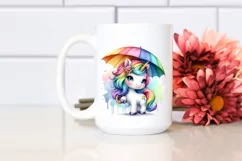 Baby Unicorn with Rainbow Umbrella PNG Product Image 2
