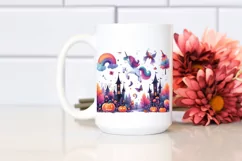 Vibrant Unicorn Halloween Scenery Watercolor | Sublimation Product Image 2