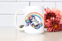 Baby Unicorn Swinging from Rainbow PNG Product Image 2