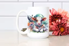 Baby Cow with Space Station PNG Product Image 2