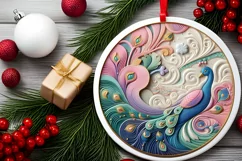 Colorful Winter Scene Peacock Round Sticker Ornament Product Image 2