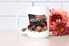 Vintage Tractor and USA Flag Floral Scene Clipart Product Image 2