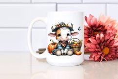 Baby Cow Holding Basket | Watercolor | Clipart Product Image 2