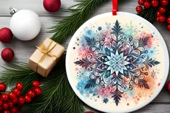 Snow Flake Christmas Round Cute Ornament Sublimation Product Image 1