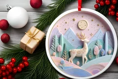 Colorful Deer Christmas Scene Round Ornament Sublimation PNG Product Image 2