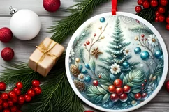 Silent Night Christmas Round Cute Ornament Sublimation Product Image 1