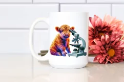 Baby Highland Cow with Microscope, PNG Product Image 2