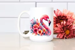 Vibrant Flamingo with Flower Half | Clipart Product Image 2