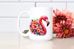 Retro Vibrant Flamingo with Flower Half | Clipart Product Image 2