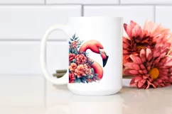 Watercolor Flamingo with Flowers | Clipart Product Image 2