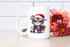 Expressive Baby Tiger with Santa Hat, Transparent PNG Product Image 2