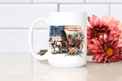 Vintage Horse Wagon with Flowers USA Flag Product Image 2