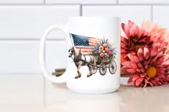 Vintage Horse Wagon with Flowers USA Flag Product Image 2